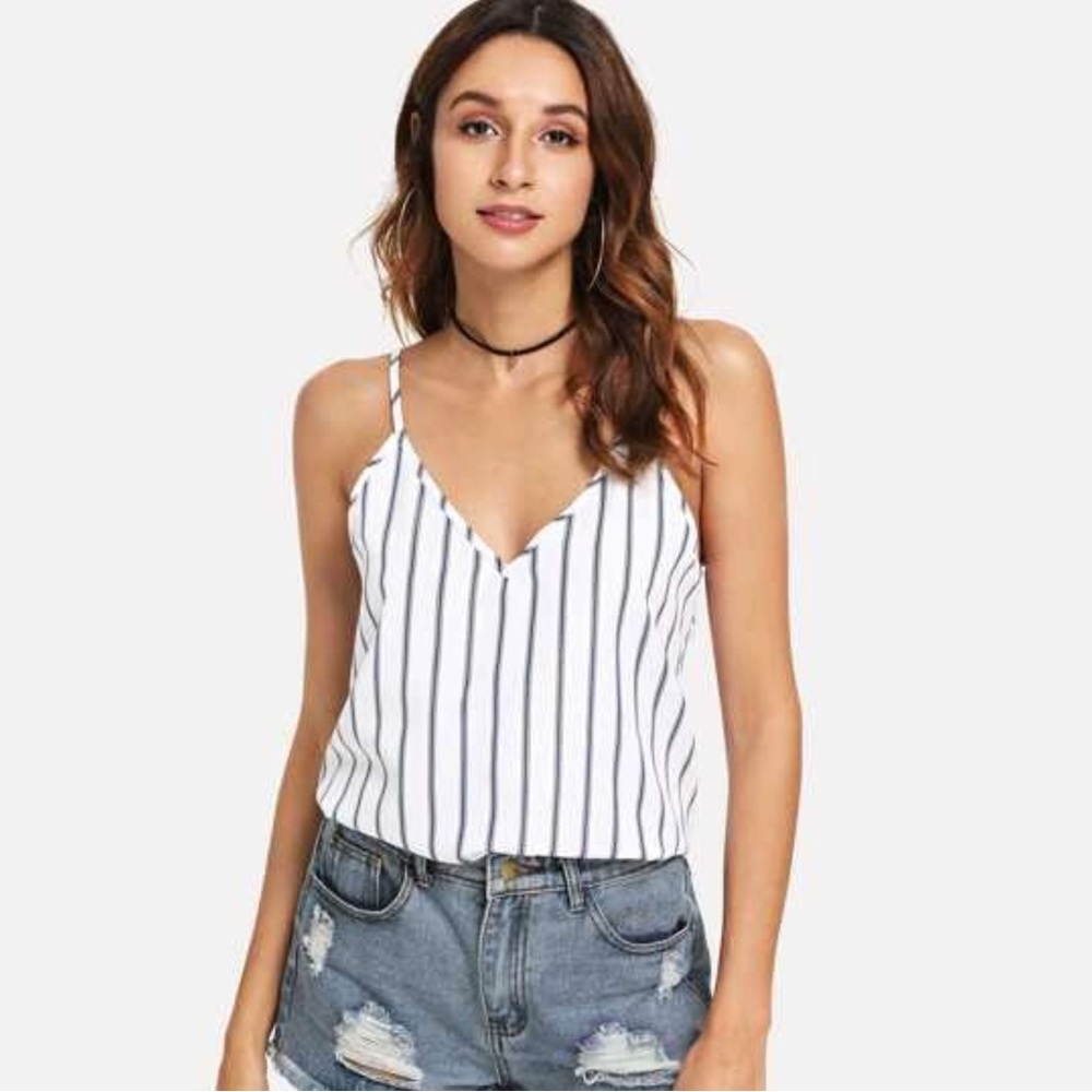 SHEIN Striped V Cut Tank Top